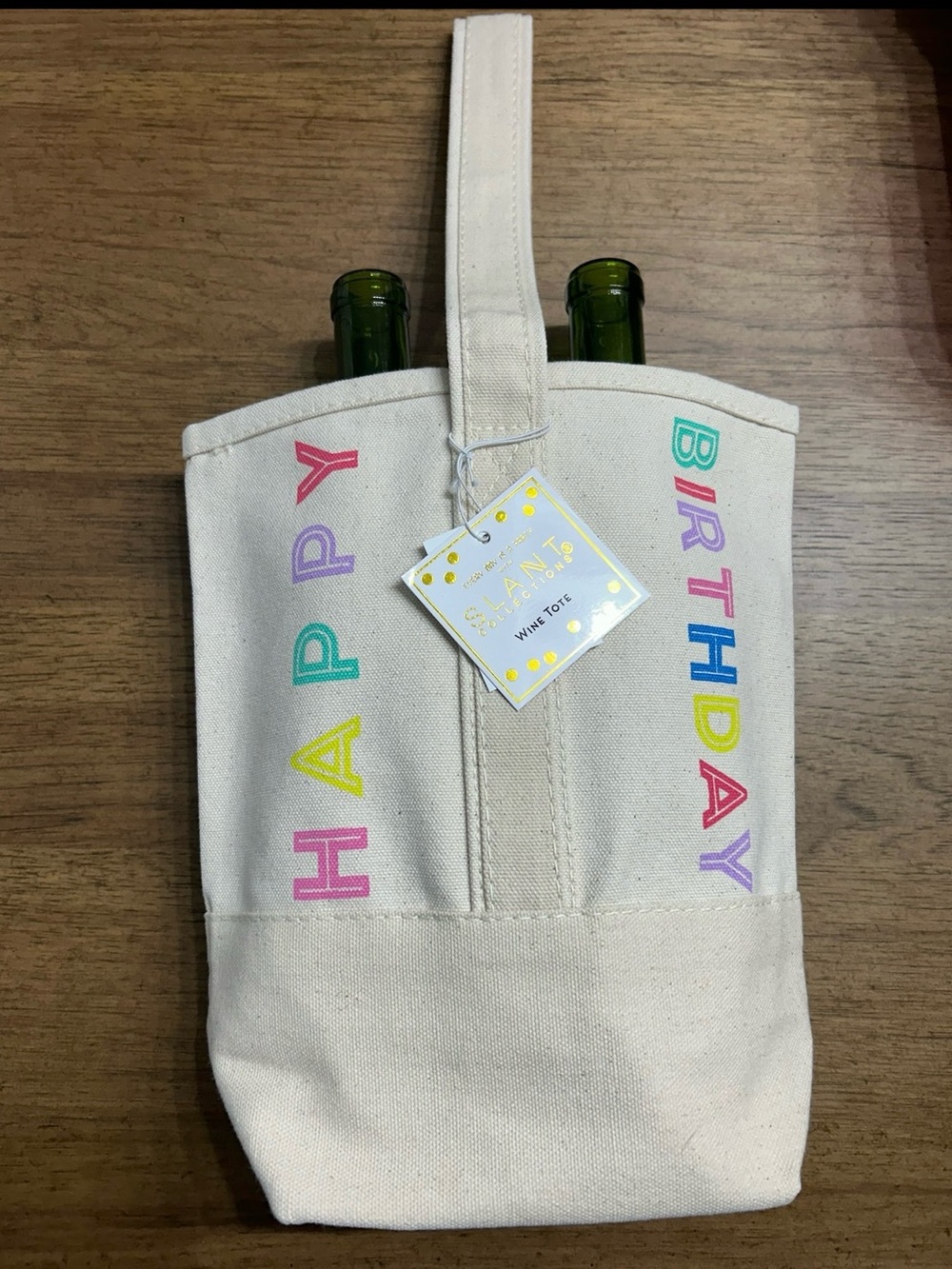 NWT Canvas "Happy Birthday" Double Bottle Wine Tote (OSFM) Bottles not included